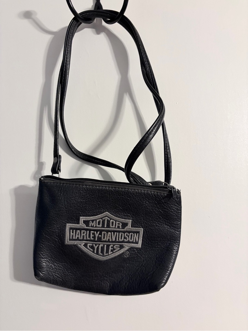 Harley-Davidson Black Leather Logo Crossbody Purse - Picture 1 of 9